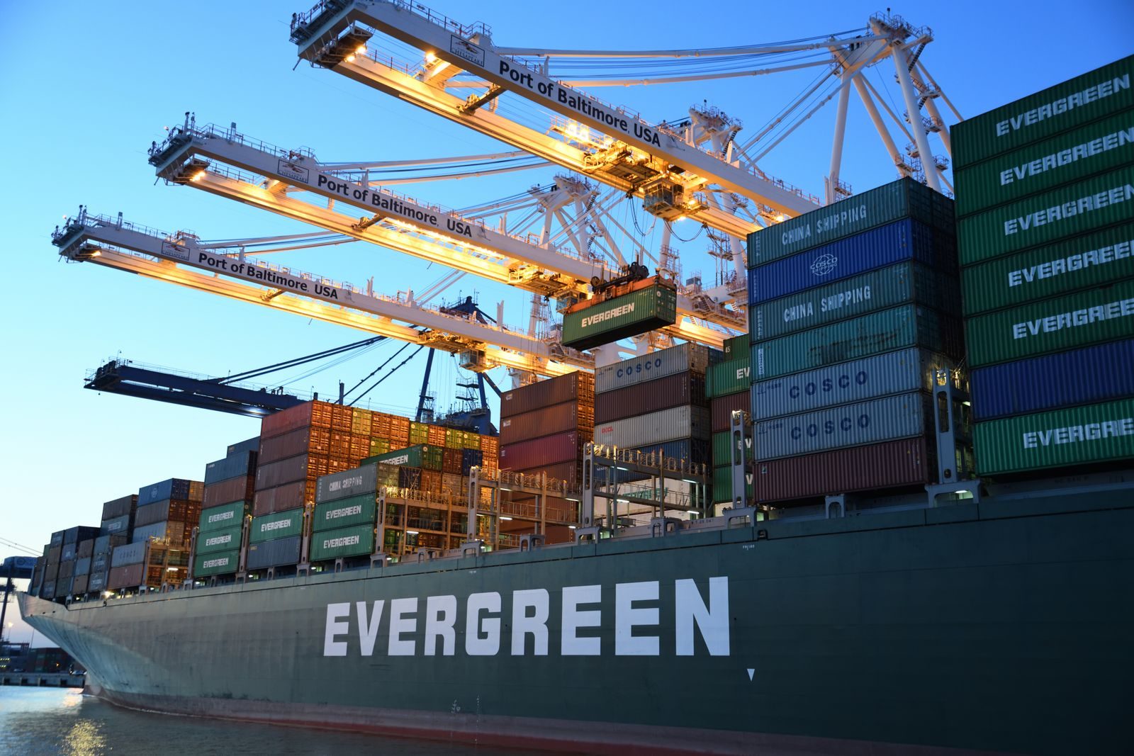 Ocean freight container ship being loaded at port